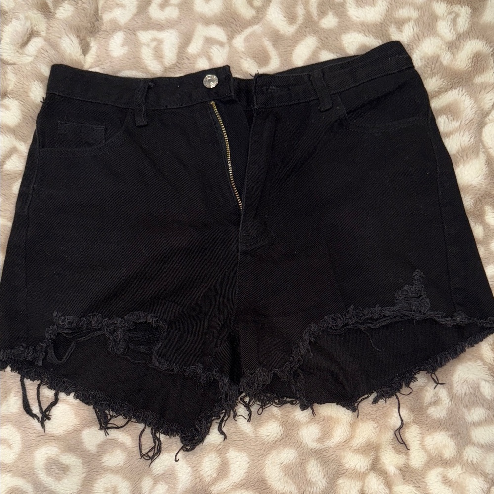 Black Distressed Denim Shorts